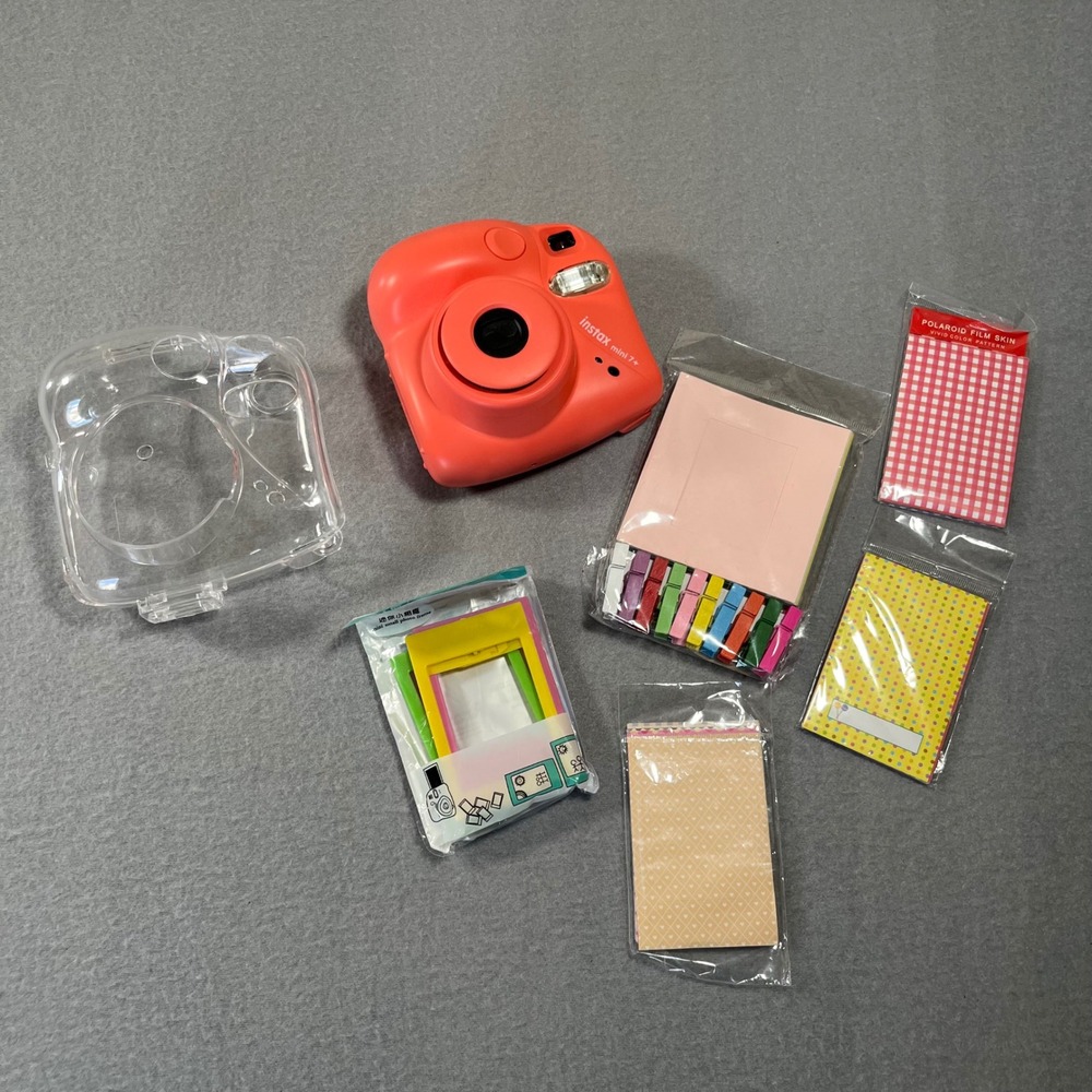 Fujifilm Instax Mini 7+ Instant Film Camera Coral Pink with Case and Accessories